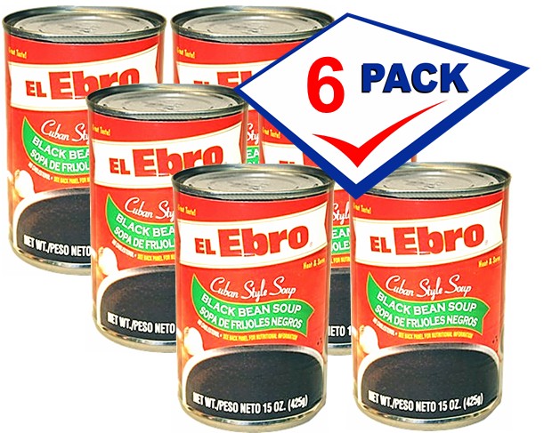 El Ebro Black Bean Soup. Cuban style. 15 oz Pack of 6